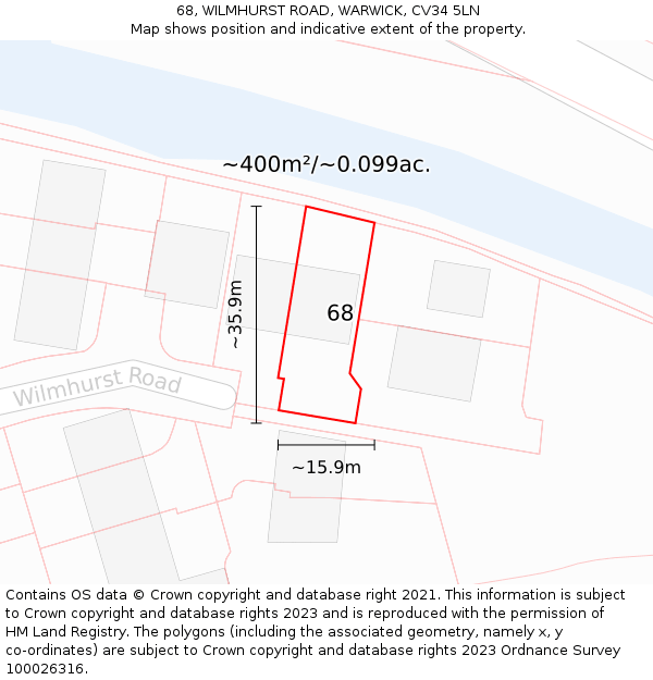 68, WILMHURST ROAD, WARWICK, CV34 5LN: Plot and title map