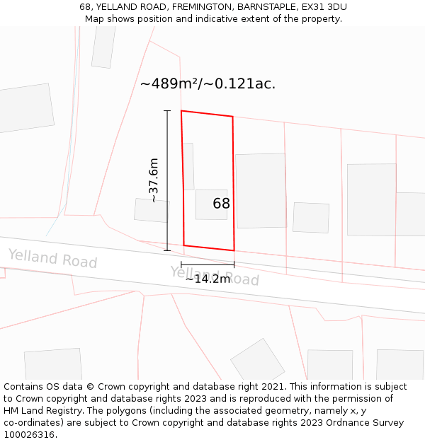 68, YELLAND ROAD, FREMINGTON, BARNSTAPLE, EX31 3DU: Plot and title map