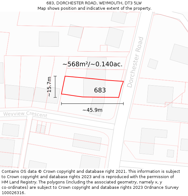 683, DORCHESTER ROAD, WEYMOUTH, DT3 5LW: Plot and title map