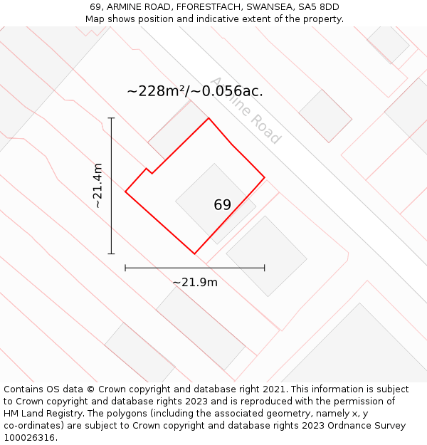 69, ARMINE ROAD, FFORESTFACH, SWANSEA, SA5 8DD: Plot and title map