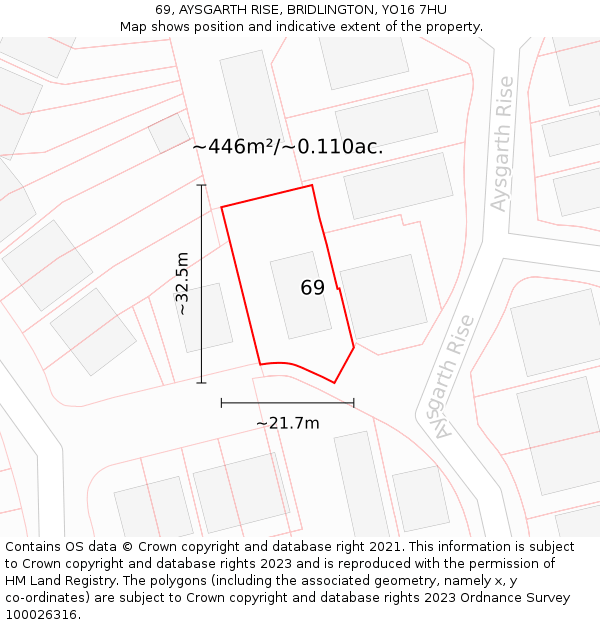 69, AYSGARTH RISE, BRIDLINGTON, YO16 7HU: Plot and title map