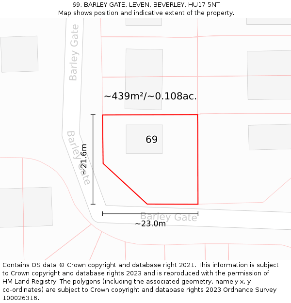 69, BARLEY GATE, LEVEN, BEVERLEY, HU17 5NT: Plot and title map