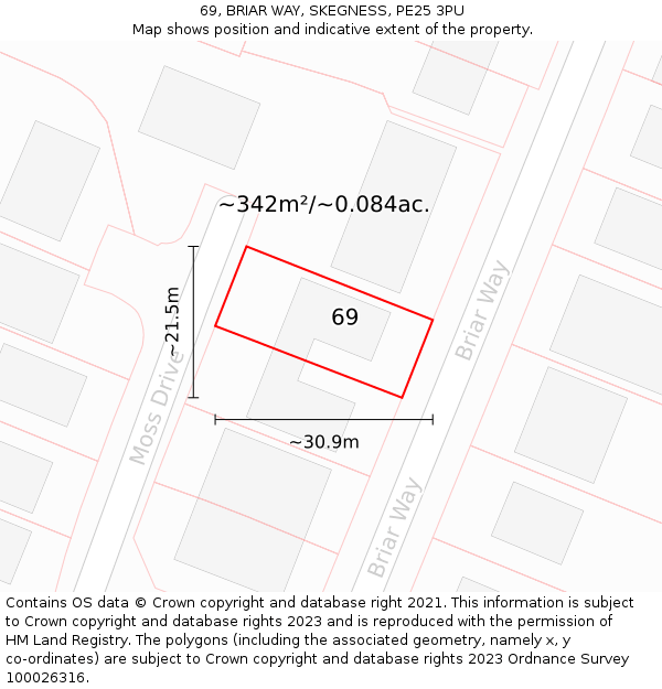 69, BRIAR WAY, SKEGNESS, PE25 3PU: Plot and title map