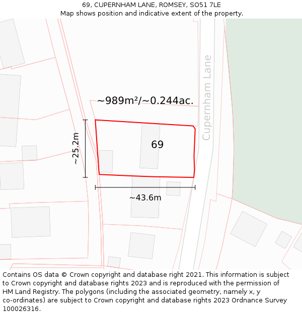 69, CUPERNHAM LANE, ROMSEY, SO51 7LE: Plot and title map