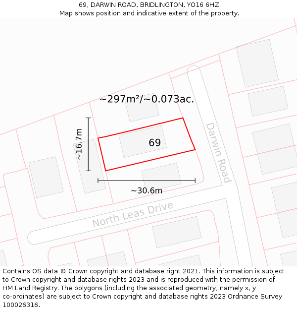 69, DARWIN ROAD, BRIDLINGTON, YO16 6HZ: Plot and title map