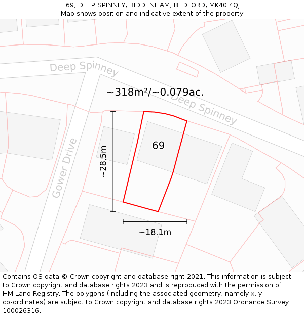 69, DEEP SPINNEY, BIDDENHAM, BEDFORD, MK40 4QJ: Plot and title map