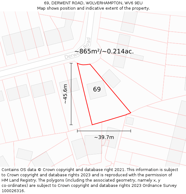 69, DERWENT ROAD, WOLVERHAMPTON, WV6 9EU: Plot and title map