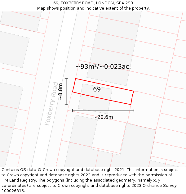 69, FOXBERRY ROAD, LONDON, SE4 2SR: Plot and title map