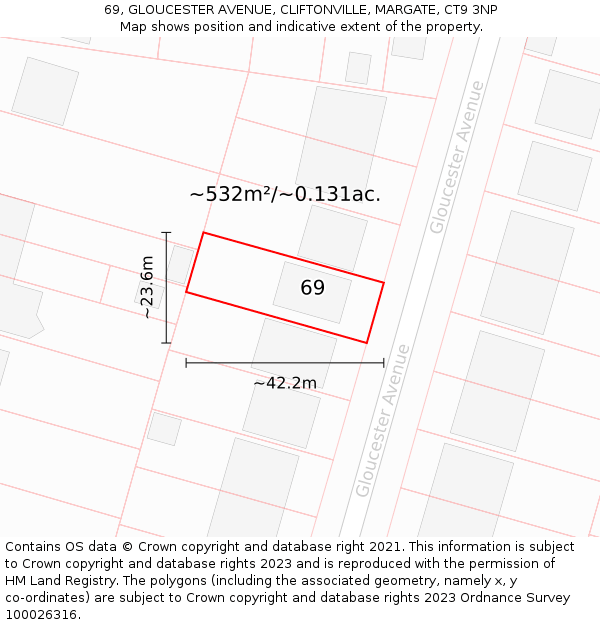 69, GLOUCESTER AVENUE, CLIFTONVILLE, MARGATE, CT9 3NP: Plot and title map