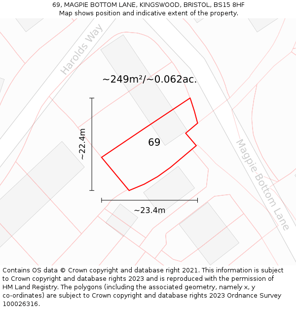 69, MAGPIE BOTTOM LANE, KINGSWOOD, BRISTOL, BS15 8HF: Plot and title map