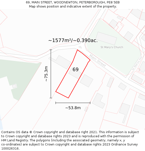 69, MAIN STREET, WOODNEWTON, PETERBOROUGH, PE8 5EB: Plot and title map