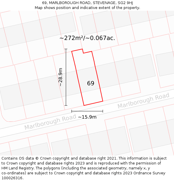 69, MARLBOROUGH ROAD, STEVENAGE, SG2 9HJ: Plot and title map