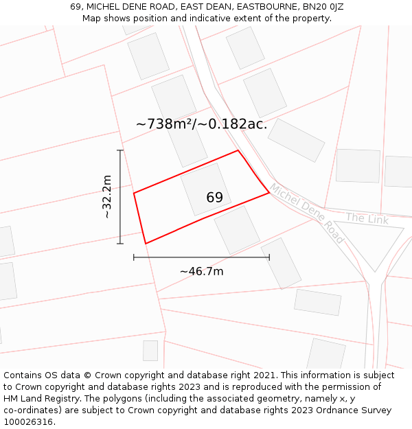 69, MICHEL DENE ROAD, EAST DEAN, EASTBOURNE, BN20 0JZ: Plot and title map