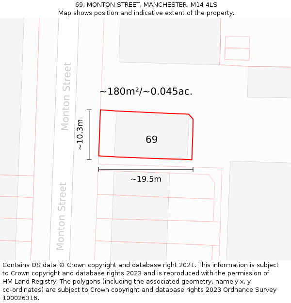 69, MONTON STREET, MANCHESTER, M14 4LS: Plot and title map