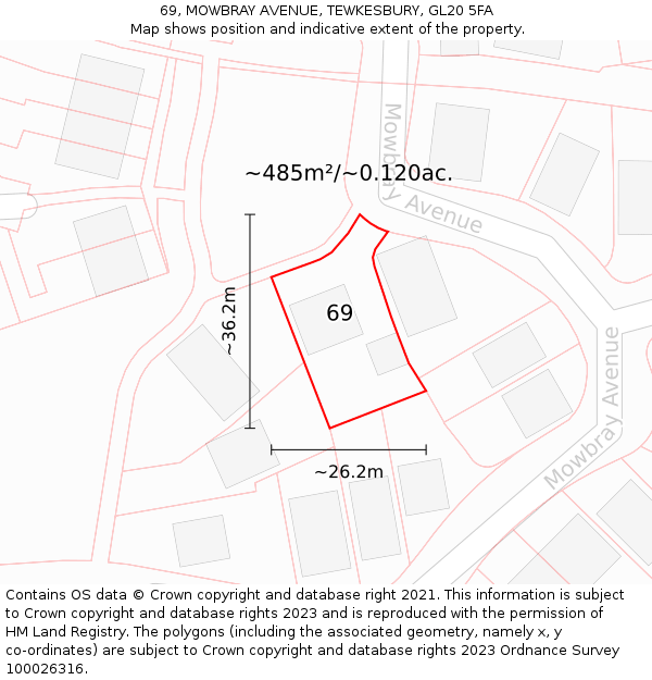 69, MOWBRAY AVENUE, TEWKESBURY, GL20 5FA: Plot and title map