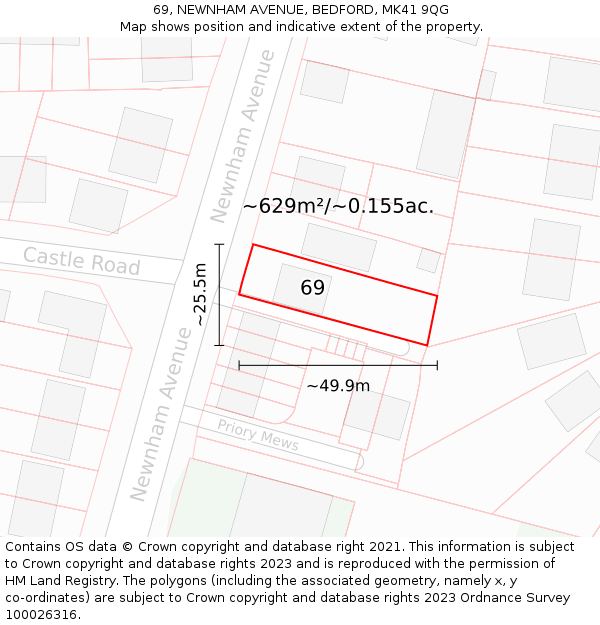 69, NEWNHAM AVENUE, BEDFORD, MK41 9QG: Plot and title map