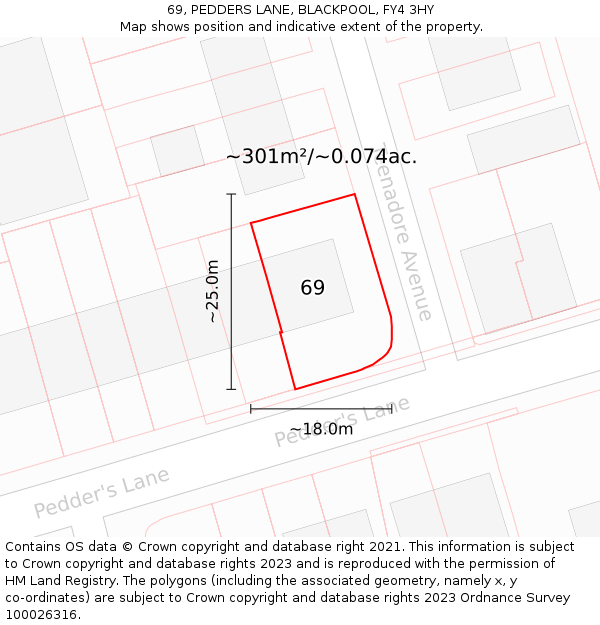 69, PEDDERS LANE, BLACKPOOL, FY4 3HY: Plot and title map