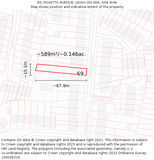 69, PICKETTS AVENUE, LEIGH-ON-SEA, SS9 4HW: Plot and title map