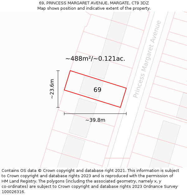 69, PRINCESS MARGARET AVENUE, MARGATE, CT9 3DZ: Plot and title map