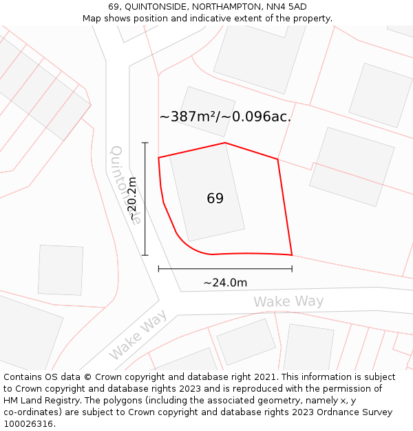 69, QUINTONSIDE, NORTHAMPTON, NN4 5AD: Plot and title map