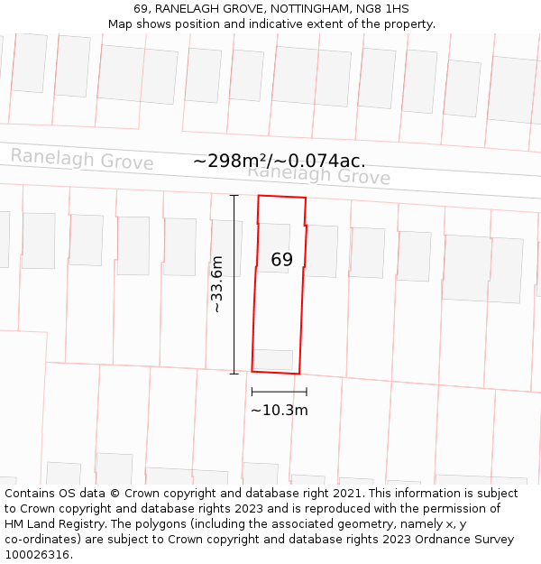 69, RANELAGH GROVE, NOTTINGHAM, NG8 1HS: Plot and title map