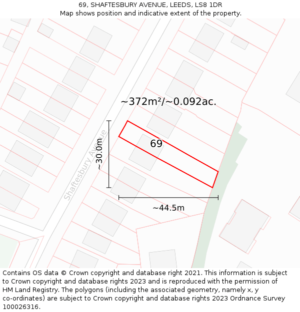 69, SHAFTESBURY AVENUE, LEEDS, LS8 1DR: Plot and title map