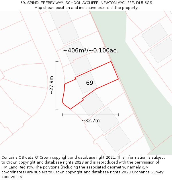 69, SPINDLEBERRY WAY, SCHOOL AYCLIFFE, NEWTON AYCLIFFE, DL5 6GS: Plot and title map