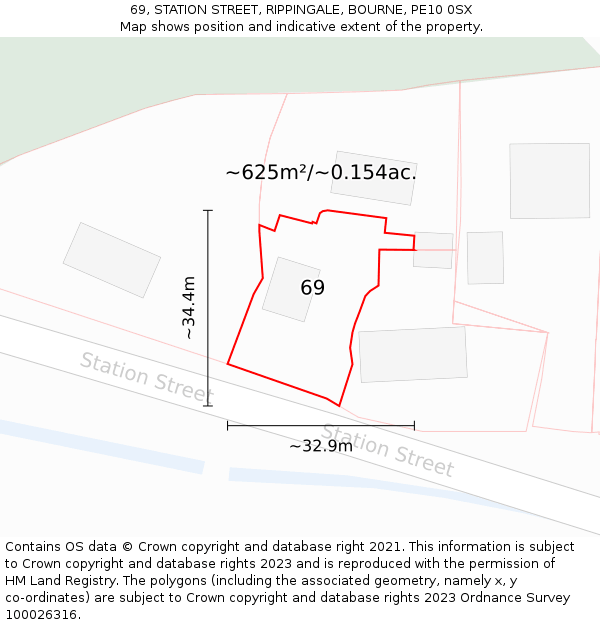 69, STATION STREET, RIPPINGALE, BOURNE, PE10 0SX: Plot and title map