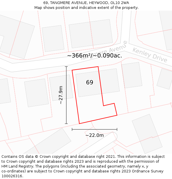 69, TANGMERE AVENUE, HEYWOOD, OL10 2WA: Plot and title map