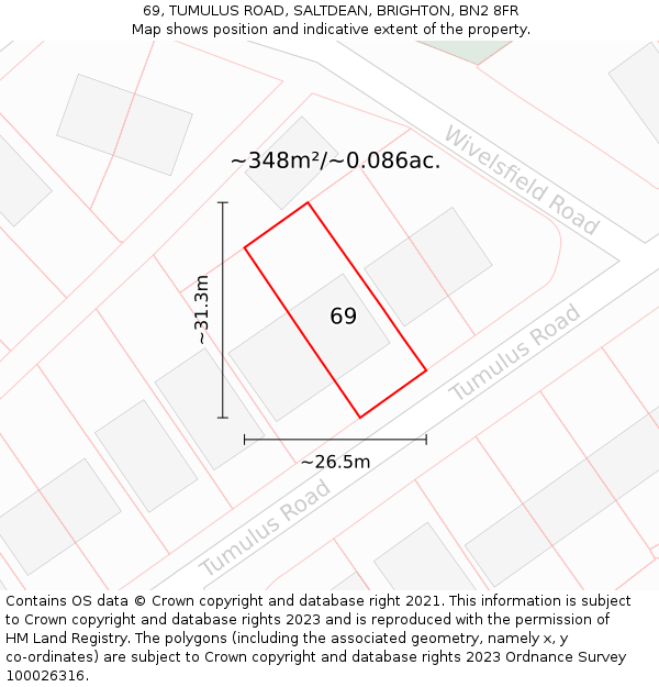 69, TUMULUS ROAD, SALTDEAN, BRIGHTON, BN2 8FR: Plot and title map