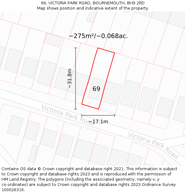 69, VICTORIA PARK ROAD, BOURNEMOUTH, BH9 2RD: Plot and title map