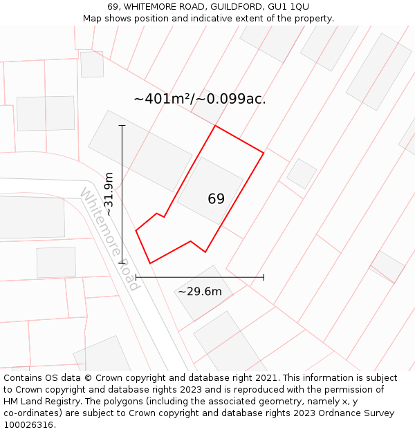 69, WHITEMORE ROAD, GUILDFORD, GU1 1QU: Plot and title map