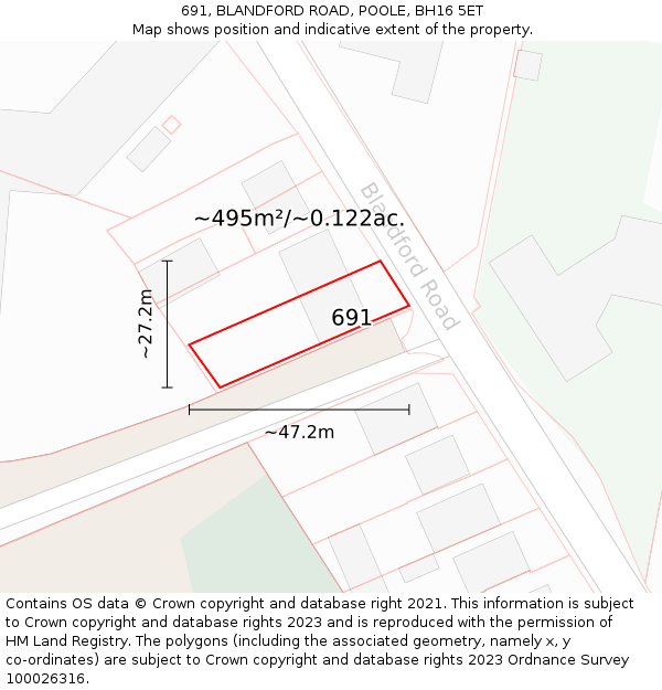 691, BLANDFORD ROAD, POOLE, BH16 5ET: Plot and title map