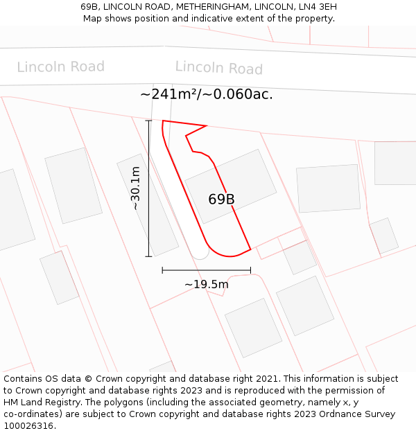 69B, LINCOLN ROAD, METHERINGHAM, LINCOLN, LN4 3EH: Plot and title map