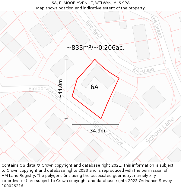 6A, ELMOOR AVENUE, WELWYN, AL6 9PA: Plot and title map