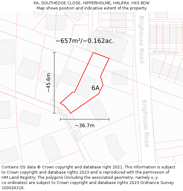 6A, SOUTHEDGE CLOSE, HIPPERHOLME, HALIFAX, HX3 8DW: Plot and title map