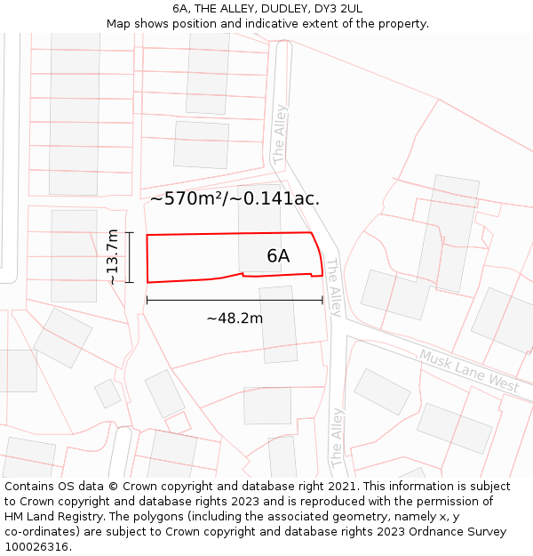 6A, THE ALLEY, DUDLEY, DY3 2UL: Plot and title map