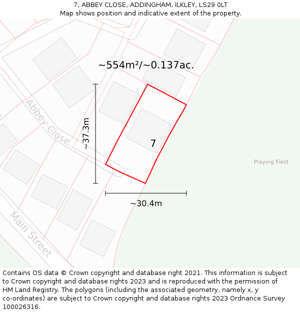 7, ABBEY CLOSE, ADDINGHAM, ILKLEY, LS29 0LT: Plot and title map