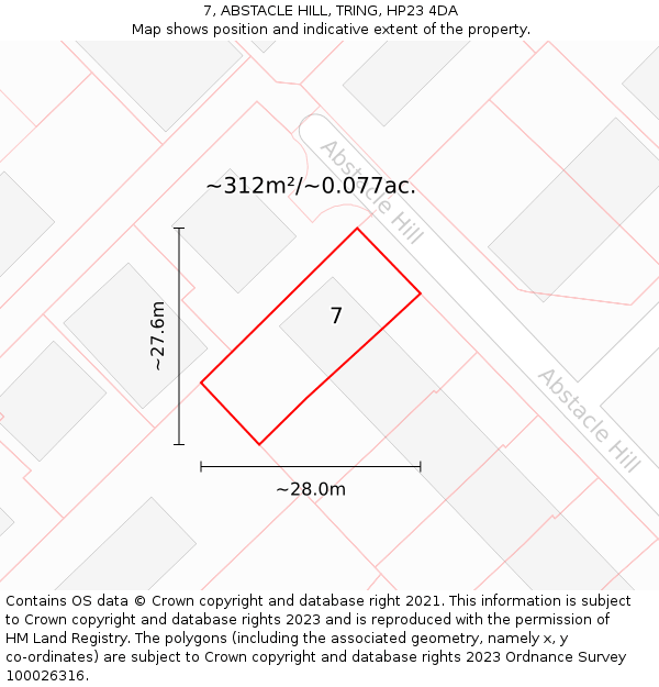 7, ABSTACLE HILL, TRING, HP23 4DA: Plot and title map