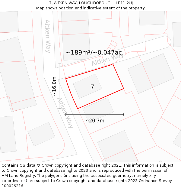 7, AITKEN WAY, LOUGHBOROUGH, LE11 2UJ: Plot and title map