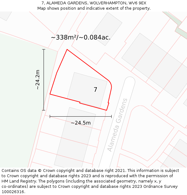 7, ALAMEDA GARDENS, WOLVERHAMPTON, WV6 9EX: Plot and title map