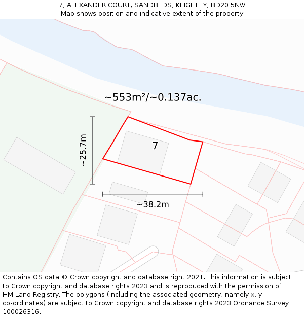 7, ALEXANDER COURT, SANDBEDS, KEIGHLEY, BD20 5NW: Plot and title map