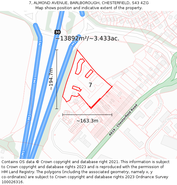 7, ALMOND AVENUE, BARLBOROUGH, CHESTERFIELD, S43 4ZG: Plot and title map