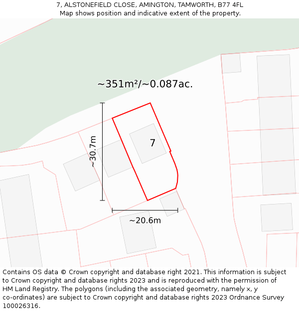 7, ALSTONEFIELD CLOSE, AMINGTON, TAMWORTH, B77 4FL: Plot and title map