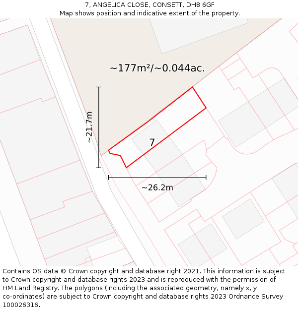 7, ANGELICA CLOSE, CONSETT, DH8 6GF: Plot and title map