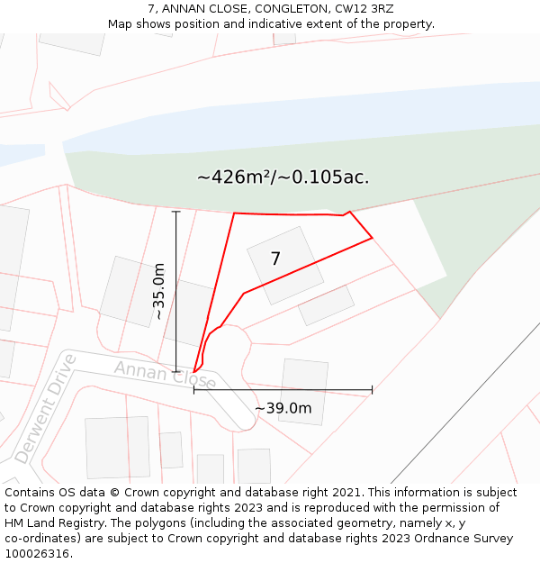 7, ANNAN CLOSE, CONGLETON, CW12 3RZ: Plot and title map