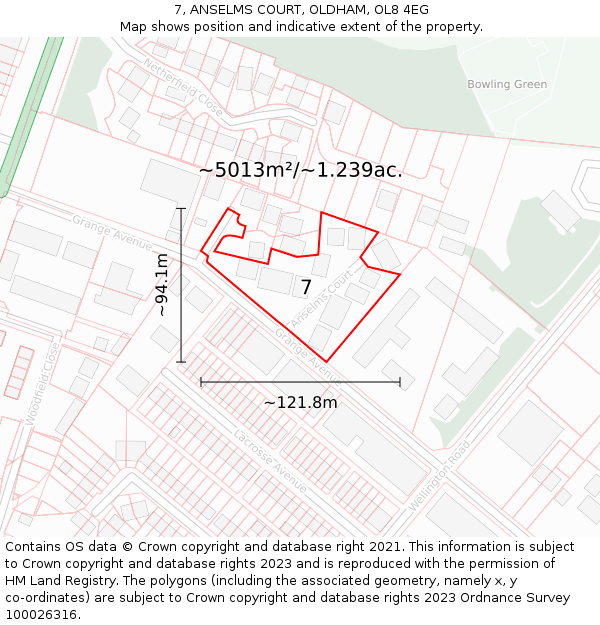 7, ANSELMS COURT, OLDHAM, OL8 4EG: Plot and title map