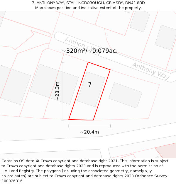 7, ANTHONY WAY, STALLINGBOROUGH, GRIMSBY, DN41 8BD: Plot and title map