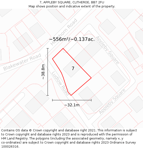 7, APPLEBY SQUARE, CLITHEROE, BB7 2FU: Plot and title map