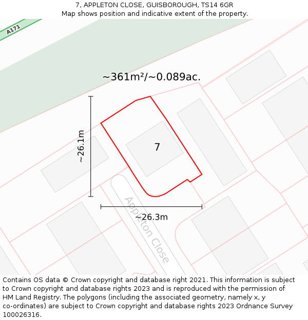 7, APPLETON CLOSE, GUISBOROUGH, TS14 6GR: Plot and title map